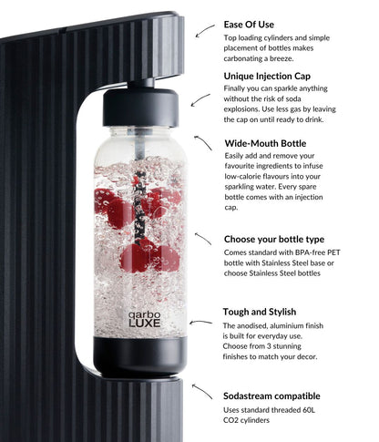 qarbo LUXE Sparkling Water and Beverage Maker including CO2 Cylinder
