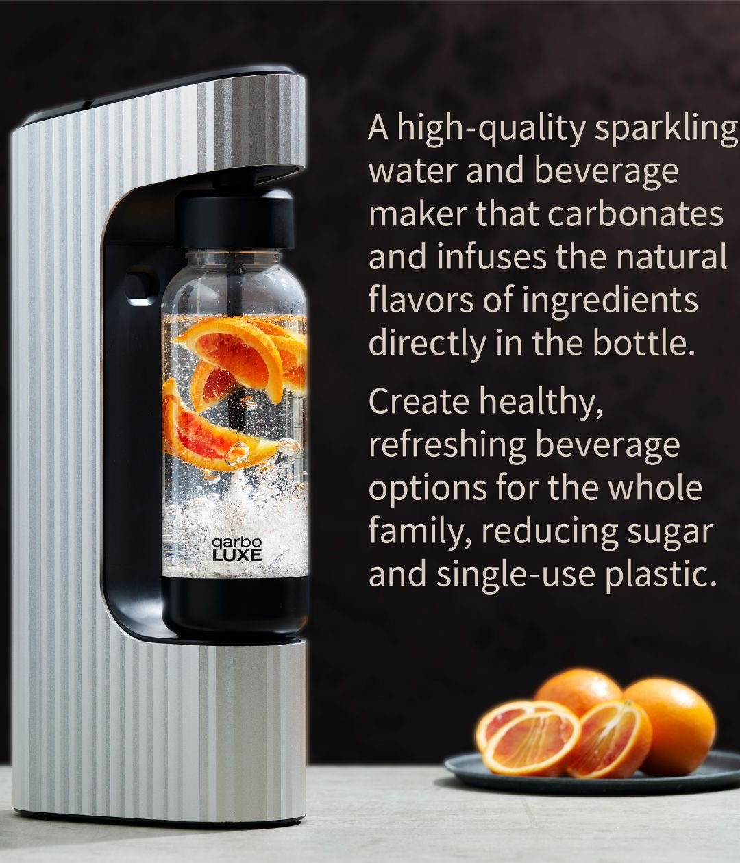 qarbo LUXE Sparkling Water and Beverage Maker with 2 Extra Bottles